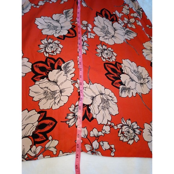 Adrianna Papell Red Floral Mock Wrap Midi Dress Ruffle Short Sleeves Size 16W - Picture 12 of 14